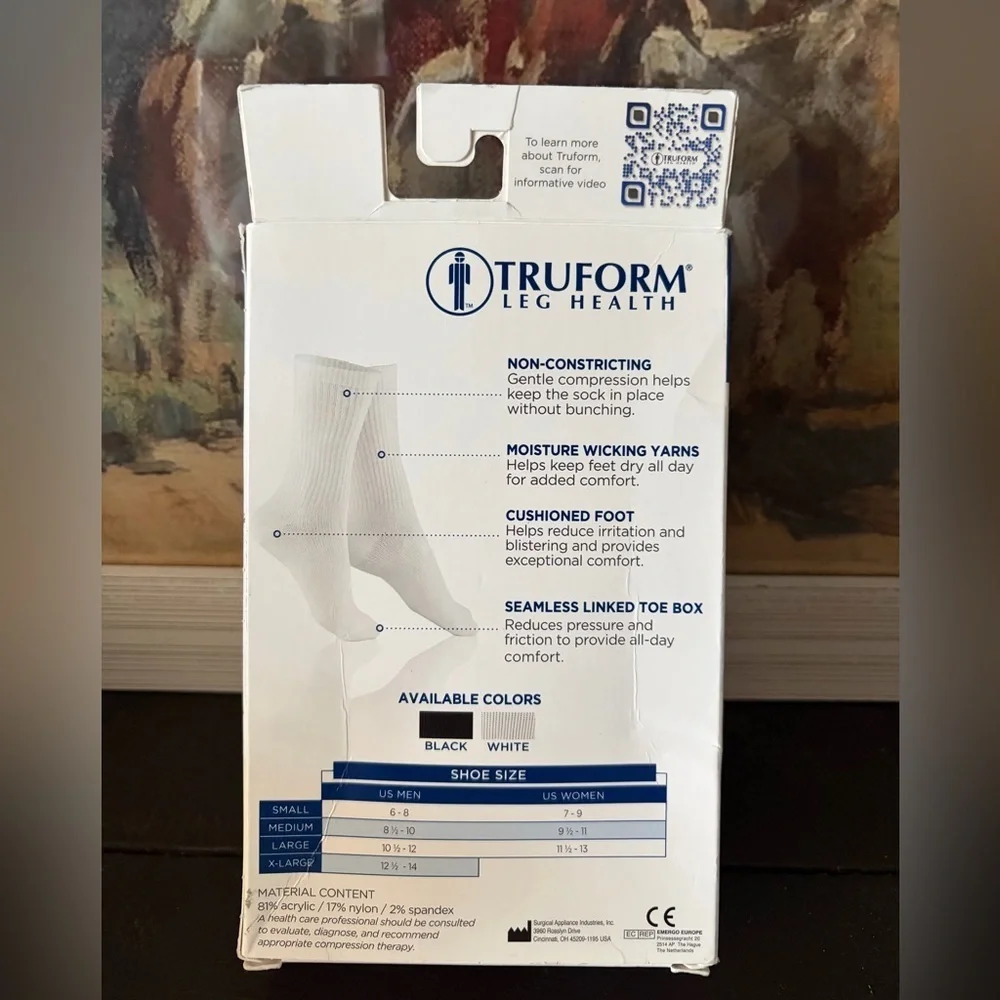 TRUFORM Diabetic Socks White Mild Medium One Pair for Men & Women